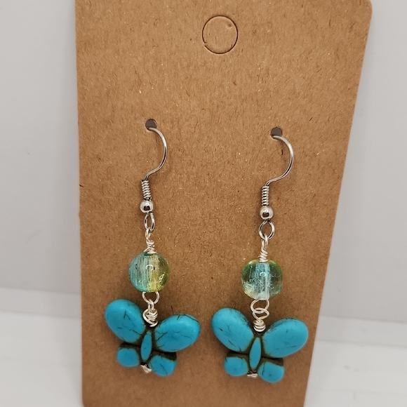 Hand Crafted Accessories - Hand Crafted Magnesite dyed Turquoise Butterfly Earrings #127 NWOT
